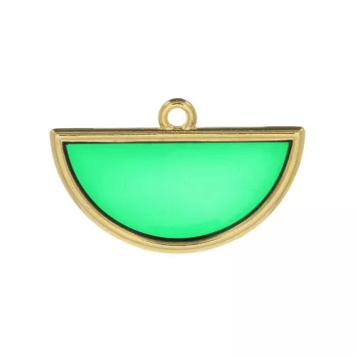 Colgante medio circulo resina epoxi 18.5x30 mm - Dorado - Verde x1