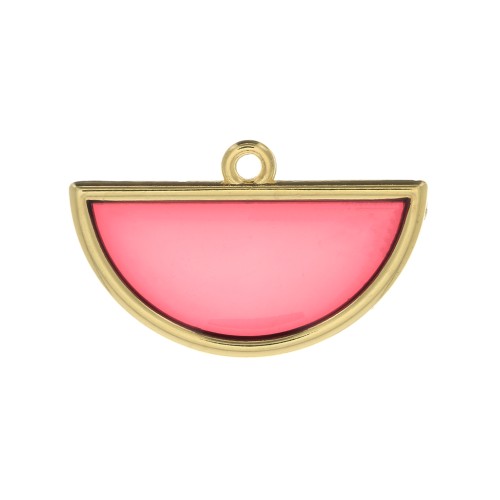 Colgante medio circulo resina epoxi 18.5x30 mm - Dorado - Rojo x1