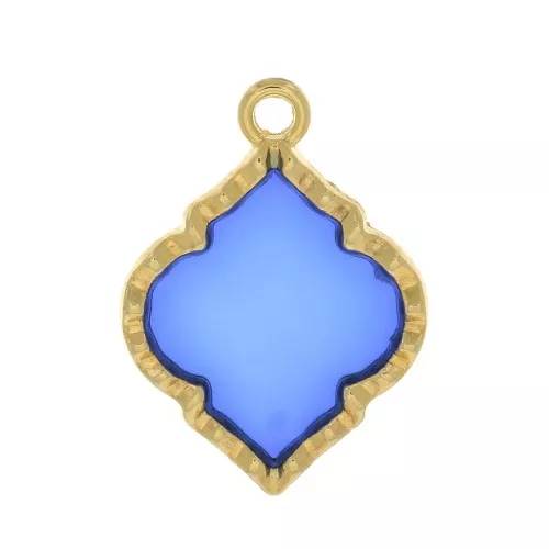 Colgante forma oriental resina epoxi 22.5x16 mm - Dorado - Azul x1