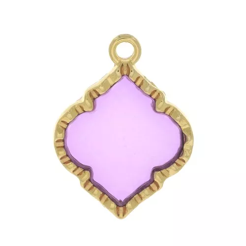 Colgante forma oriental resina epoxi 22.5x16 mm - Dorado - Morado x1