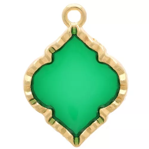 Colgante forma oriental resina epoxi 22.5x16 mm - Dorado - Verde x1
