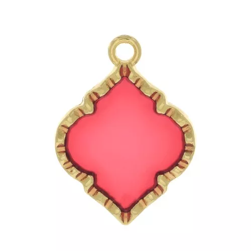 Colgante forma oriental resina epoxi 22.5x16 mm - Dorado - Rojo x1