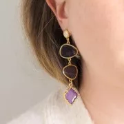 Entrepieza gota 2 anillas resina epoxi 19x20 mm Dorado - Morado x1