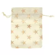 Bolsa pequeña de algodón estampado hojas 95x135 mm - Beige - Dorado rosa x1
