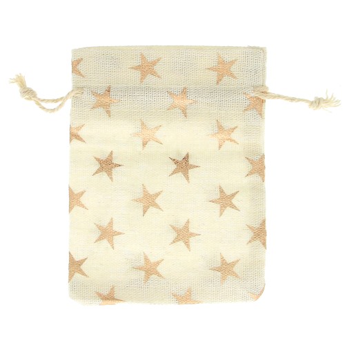 Bolsa pequeña de algodón estampado hojas 95x135 mm - Beige - Dorado rosa x1