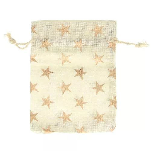 Bolsa pequeña de algodón estampado hojas 95x135 mm - Beige - Dorado rosa x1