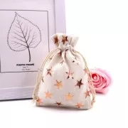 Bolsa pequeña de algodón estampado hojas 95x135 mm - Beige - Dorado rosa x1