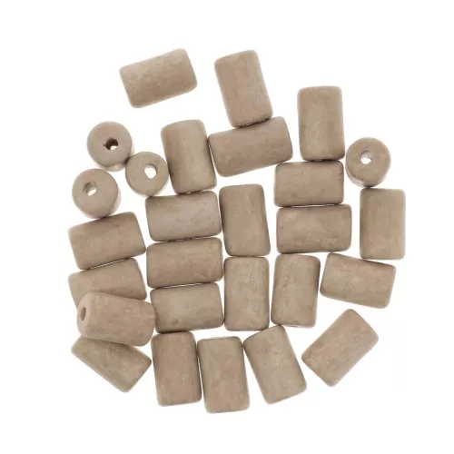 Cuentas tubos estilo Heishi de cerámica 5x8 mm - Marrón claro mat x10