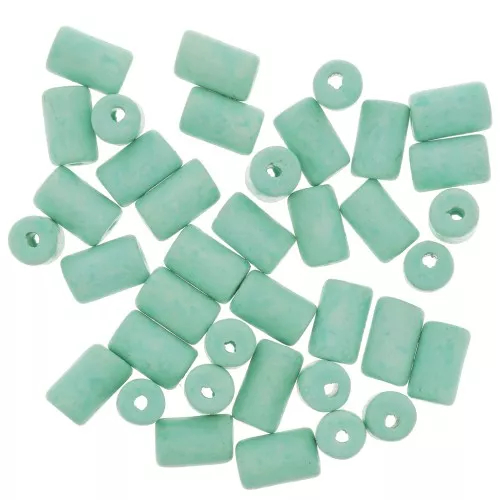 Cuentas tubos estilo Heishi de cerámica 5x8 mm - Verde turquesa mat x10