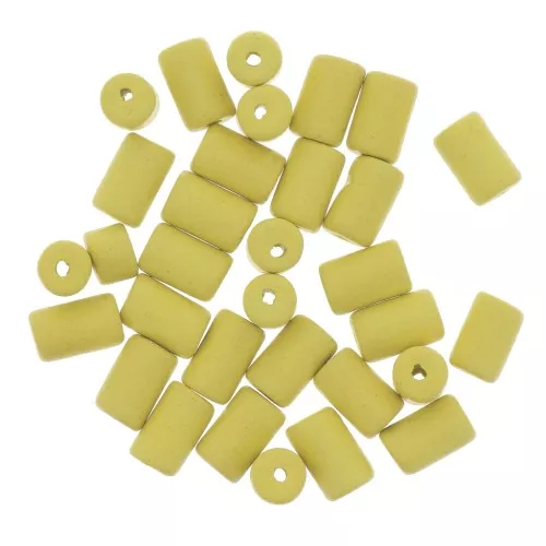 Cuentas tubos estilo Heishi de cerámica 5x8 mm - Amarillo mat x10