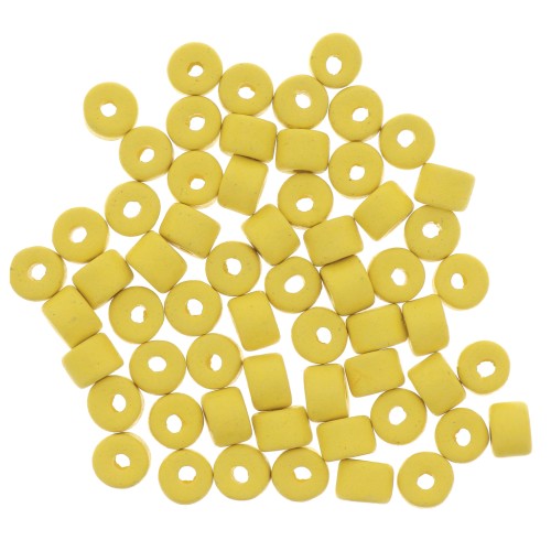 Cuentas tubos estilo Heishi de cerámica 5x4 mm - Amarillo mat x20