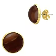 Pendientes para cabuchón fondo plano 12 mm - Dorado con oro fino x2