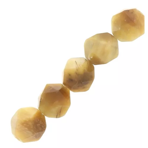 Cuentas hexagonales 8 mm piedra gema - Oeil de Tigre jaune x10
