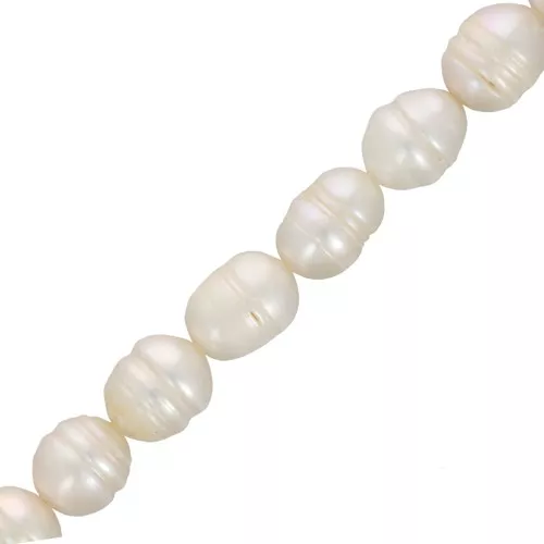 Cuentas de perlas de agua dulce irregulares 10x9 mm - blanco nacarado x36cm