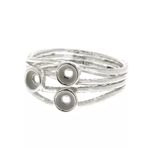 Anillo 3 engastes para cabuchón 3 mm - Talla 57 - Plata 925 x1