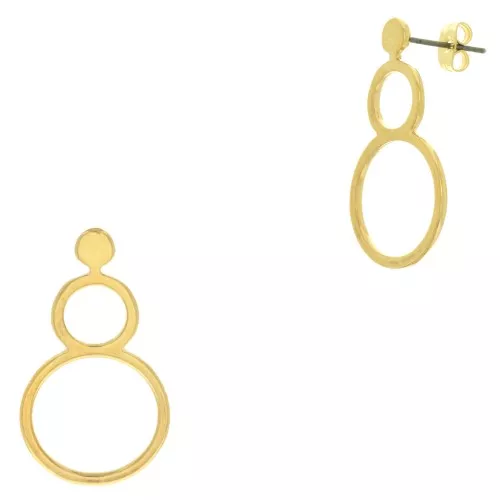 Ganchos pendientes doble círculo calado 32x18 mm - Dorado con oro fino x2