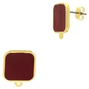 Ganchos pendientes cuadrado en resina epoxi 17x15 mm Dorado oro fino Rojo x2