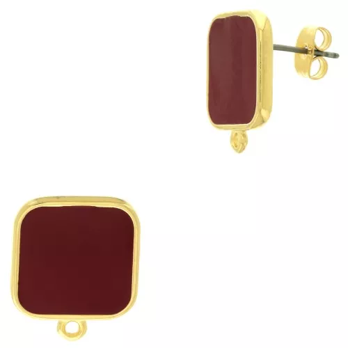 Ganchos pendientes cuadrado en resina epoxi 17x15 mm Dorado oro fino Rojo x2
