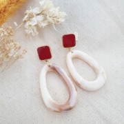 Ganchos pendientes cuadrado en resina epoxi 17x15 mm Dorado oro fino Rojo x2