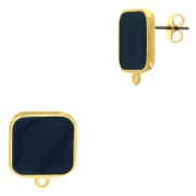 Ganchos pendientes cuadrado resina epoxi 17x15 mm Dorado oro fino Azul petroleo x2