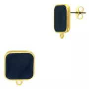 Ganchos pendientes cuadrado resina epoxi 17x15 mm Dorado oro fino Azul petroleo x2