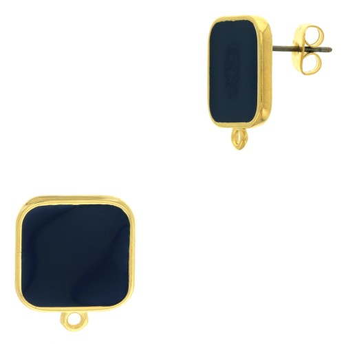 Ganchos pendientes cuadrado resina epoxi 17x15 mm Dorado oro fino Azul petroleo x2