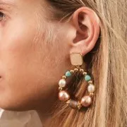 Ganchos pendientes cuadrado resina epoxi 17x15 mm Dorado oro fino Azul petroleo x2