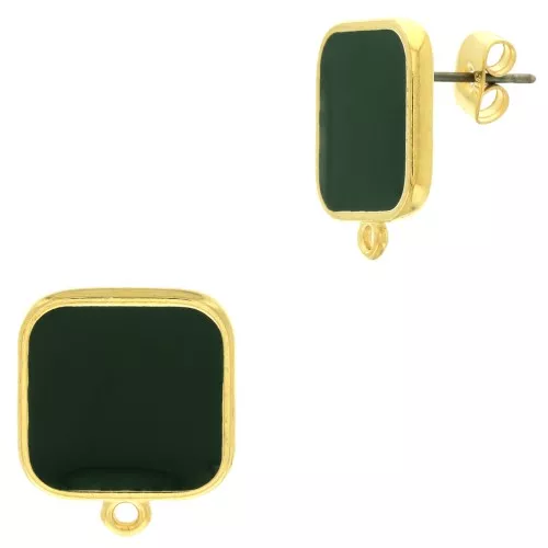 Ganchos pendientes cuadrado en resina epoxi 17x15 mm Dorado oro fino Verde x2