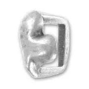 Cuenta pasante corazón para cuero Regaliz 15 mm Chapado Plateado envejecido