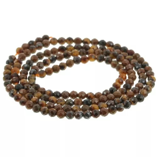 Cuenta redonda facetada 2 mm gema - Ojo de tigre x39cm