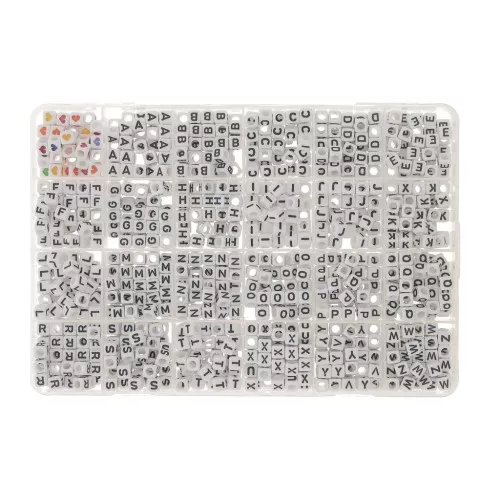 Surtido 1200 cuentas letras alfabeto y corazones forma cubo 6mm Negro Multicolor