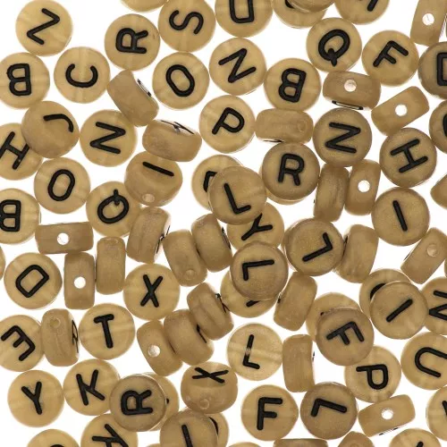 Surdido de 200 cuentas letras redondas alfabeto 7 mm Dorado - Negro