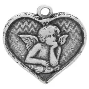 Dije ángel corazón 15x16 mm plateado antiguo x1
