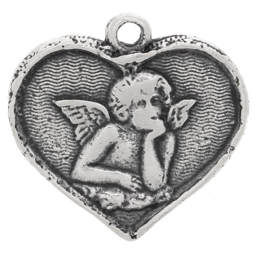 Dije ángel corazón 15x16 mm plateado antiguo x1