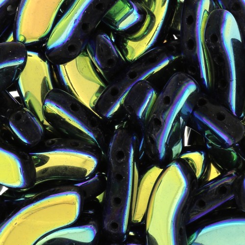 Cuentas de vidrio QuadBow Bead 6x15 mm - Jet AB Full x10