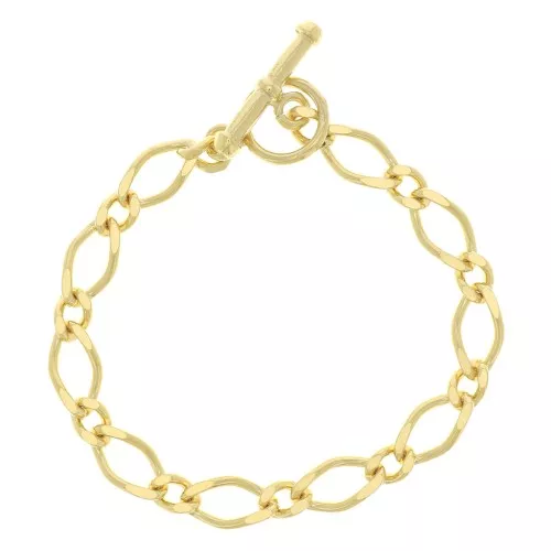 Pulsera Figaro brazalete malla limada 7.2mm y cierre T Chapado Oro 3 micrasx18cm