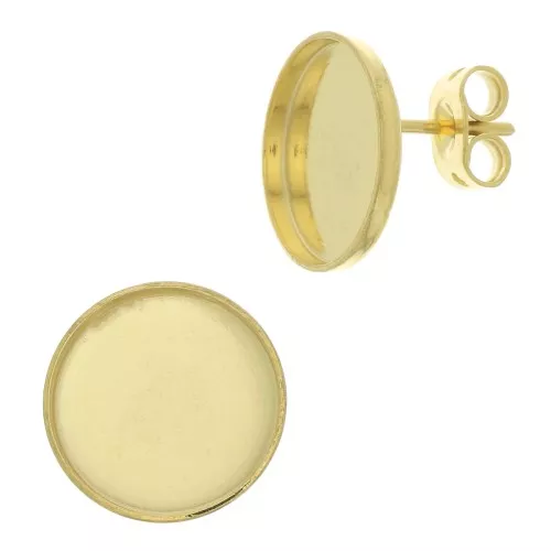 Pendientes para cabuchón fondo plano 10 mm - Dorado con oro fino x2