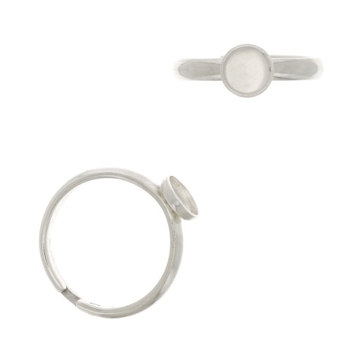 Anillo ajustable para cabuchón fondo plano 6 mm - Plata 925 x1