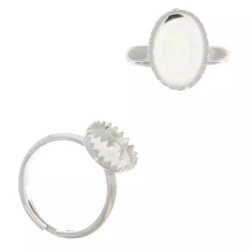 Anillo ajustable para cabuchón fondo plano14x10 mm - Plata 925 x1