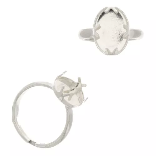 Anillo ajustable engaste para cabuchón fondo plano14x10 mm - Plata 925 x1