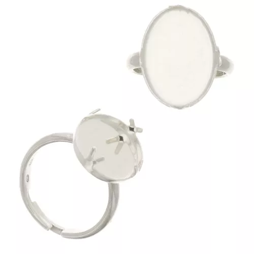 Anillo ajustable engaste para cabuchón fondo plano 18x13 mm - de Plata 925 x1