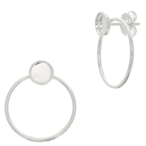 Ganchos pendientes circulo calado 23x20 mm para cabuchón 6 mm - Chapado en plata fina x2