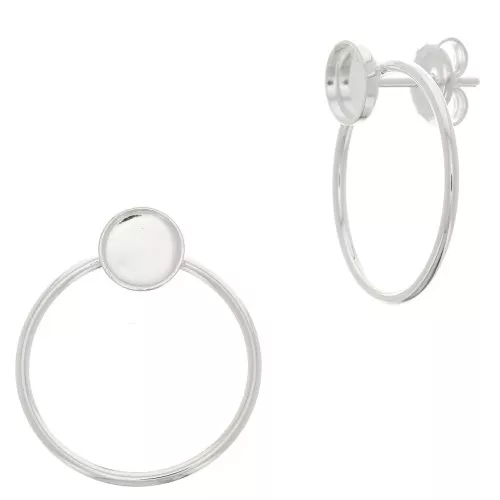 Ganchos pendientes circulo calado 23x20 mm para cabuchón 6 mm - Chapado en plata fina x2