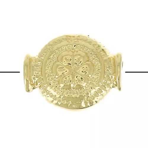 Cuenta redonda étnico estampado flor 8x6.5 mm - Chapado de Oro 3 micras x1