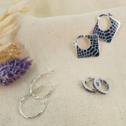 Aros pendientes efecto bambú 20 mm - Plata 925 Dorado x2