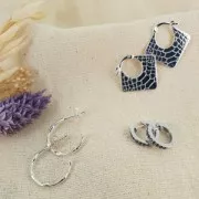 Aros pendientes efecto bambú 20 mm - Plata 925 Dorado x2