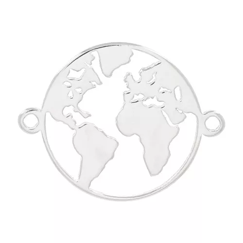 Entrepieza redondo mapa del mundo 2 anillas 13 mm - de Plata 925x1
