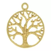 Colgante redondo - estampado arbol de vida 24x20 mm - Chapado Oro 3 micras x1