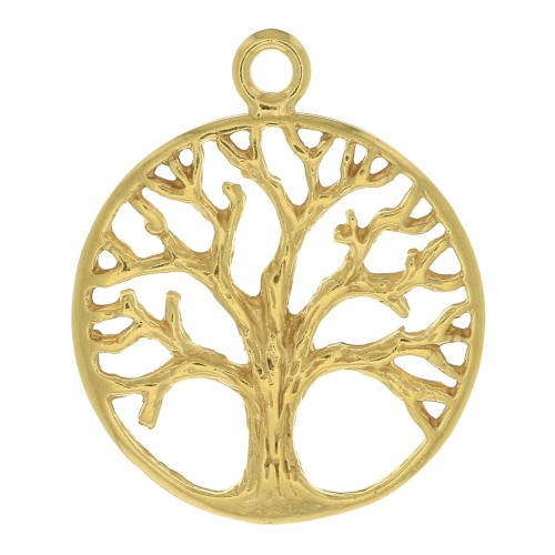 Colgante redondo - estampado arbol de vida 24x20 mm - Chapado Oro 3 micras x1