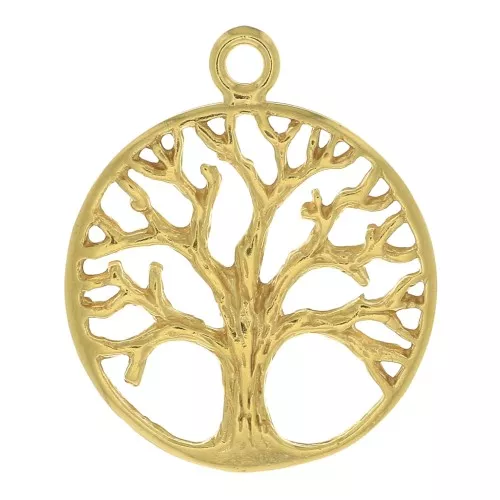 Colgante redondo - estampado arbol de vida 24x20 mm - Chapado Oro 3 micras x1